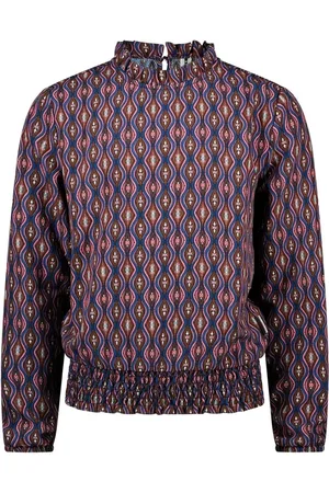 B.Nosy B.Nosy Meisjes blouse wavy print bruin - Venna - Victorious AOP