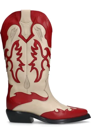 Sacha Dames - Rode leren cowboylaarzen met off white details - Maat 39