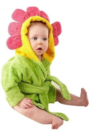 Merkloos Badjas Baby - Bloem - Groen met rood