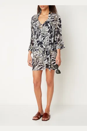 Aubade Beach Paradise strandtuniek met print en strikceintuur - / Wit/ Groen - Maat M