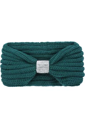 Yehwang Groene Winter Haarband Bling - Gebreide Hoofdbanden Strass Stenen - Donker