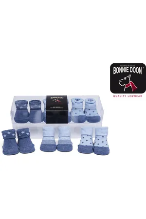 Bonnie Doon Baby Giftset Newborn Sokken 3 paar - 0 tot 6 maand - Kraamcadeau - Biologisch Katoen - GOTS Gecertificeerd - Gift Box - Perfect Kraam Cadeau - Zacht Organisch Katoen - Gladde Naden - Leuke Prints - Jeans Heather - BP214199.108