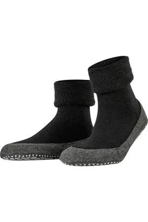 Falke Cosyshoe antislip noppen merinowol huissokken pantoffels heren zwart - Maat 37-38