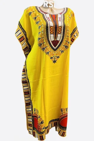 Merkloos Kaftan met print middellang one size 36-42 geel