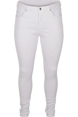 Zizzi JEANS, LONG, AMY Dames Jeans - White - Maat 56/78 cm