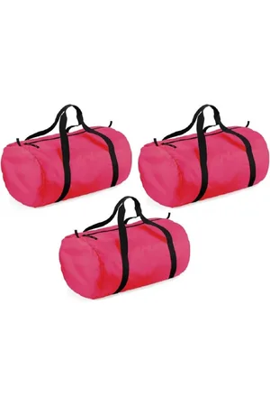 BagBase 3x stuks fuchsia ronde polyester sporttas/weekendtas 32 liter - Reistas - 50 x 30 x 26 cm