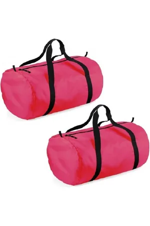 BagBase 2x stuks fuchsia ronde polyester sporttas/weekendtas 32 liter - Reistas - 50 x 30 x 26 cm