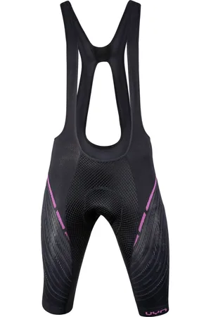 UYN Alpha Dames Korte Fietsbroek Met Bretels Blackboard Zwart Roze