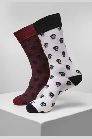 Urban classics Skull Allover 2-Pack burgundy/white Sokken - Schedel sokken - 47/50 - rood/Wit