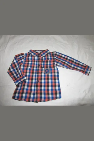 Dirkje Jongens , overhemd , geruit, blauw /orange , 80 - 12 maand