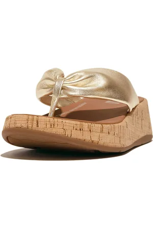 FitFlop F-Mode Leather-Twist Flatform Toe-Thongs (Cork) - Maat 36