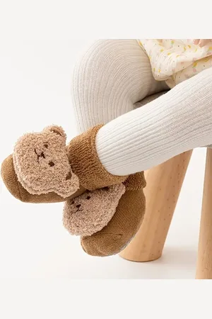 Merkloos Babyslofjes/sokjes - Antislip - Slofjes voor je baby, voor jongens en meisjes - Beren slofjes - 0-1 jaar