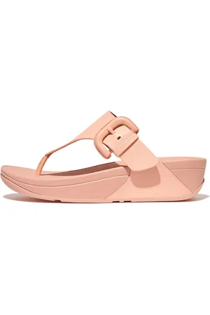 FitFlop Lulu Covered-Buckle Raw-Edge Leather Toe-Thongs - Maat 37