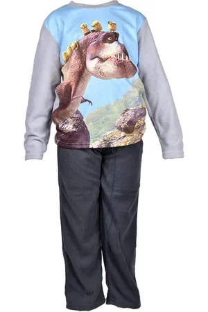 Minions 2-delige Pyjama-set - Model: "Prehistoric " - Paarse Longsleeve Met Print - Zwarte Broek - 104 cm - 4 jaar