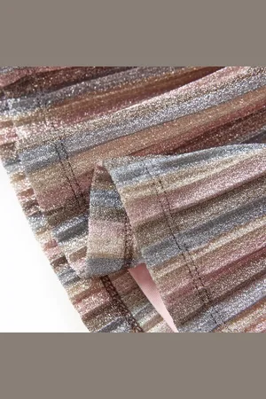 vidaXL Kinderrokje-geplooid-met-glitters-128-bruin-en-roze