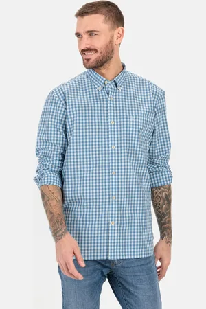 Camel Active Overhemd met lange mouwen en ruitpatroon - Maat menswear-4XL - Lichtblauw