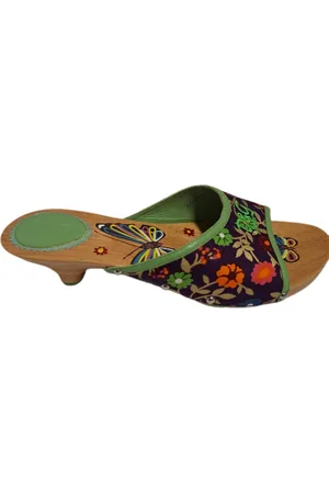 Dolce & Gabbana D&G WOOD SLIPPER MET CANVAS UPPER EN BUTTERFLY IN ZOOL SIZE 40