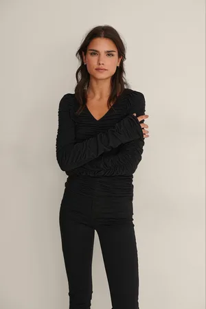 NA-KD Ruched V-neck Dames Top - Maat X-Large