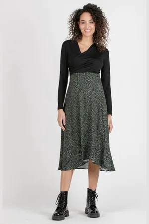 Attesa Midi zwangerschaps- en voedingsjurk met rok met print Marta, groen XXL