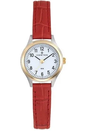 Certus Analoog horloge-Rode lederen band-Bicolour kast-Duidelijke wijzerplaat-20MM