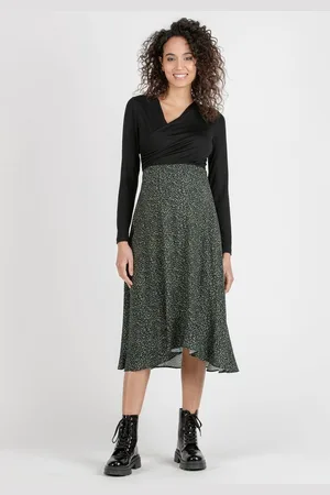 Attesa Midi zwangerschaps- en voedingsjurk met rok met print Marta, groen XL