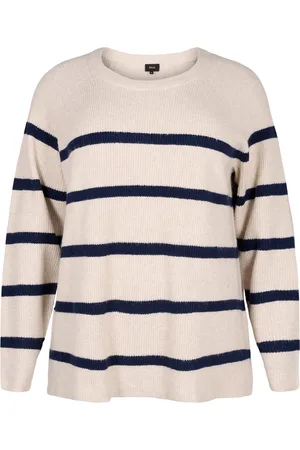 Zizzi MSUNNY, L/S, STRIPE PULLOVER Dames Blouse - Dark Blue - Maat L (50-52)