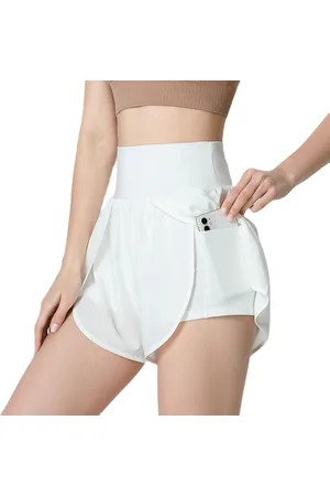 Merkloos Workout Short Dames - 2 in 1 Ademend - hoge taille Vrouwen - Sport - Anti reflecterend Sportbroek - fitness korte broek - Outdoor - Zomer - Meiden - yoga culottes - Maat L