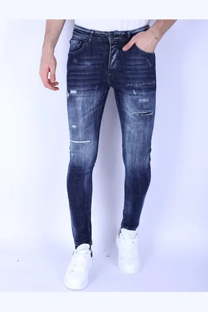 Local Fanatic Donkerblauwe Slim Fit Heren Jeans met Gaten - 1101
