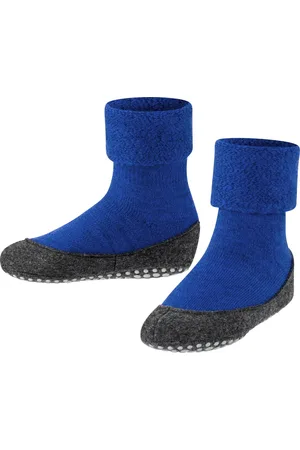 Falke Cosyshoe Teens antislip noppen merinowol huissokken pantoffels kinderen blauw - Maat 35-36