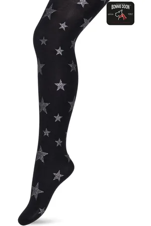 Bonnie Doon Kinder Panty met Glitter Sterren Zwart/Zilver 50 Denier maat 140/146 - Meisjes Panty - Glitter Sterretjes - Panty Kinderen 50 den - Tiener Panty - Feestelijk - Kids Twinkling Starts Tights Doorschijnend - - BN553973.141