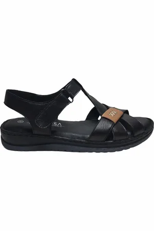 Merkloos Manlisa velcro 3 kruisjes platte lederen comfort sandalen S147-20-1725 mt 38