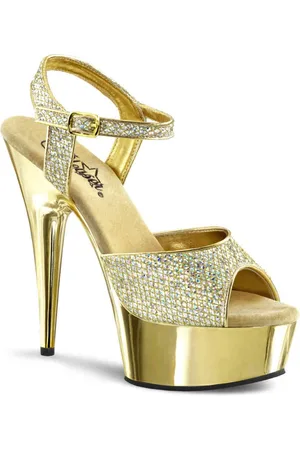 Pleaser EU 35 = US 5 | DELIGHT-609G | 6 Heel, 1 3/4 Gold Chrome PF Ankle Strap Sandal