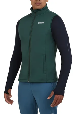 TCA Mannen Flyweight Winddicht Hardloop Fiets Gilet met Ritszakken - Groen, S