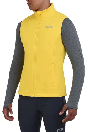 TCA Mannen Flyweight Winddicht Hardloop Fiets Gilet met Ritszakken - Geel, L