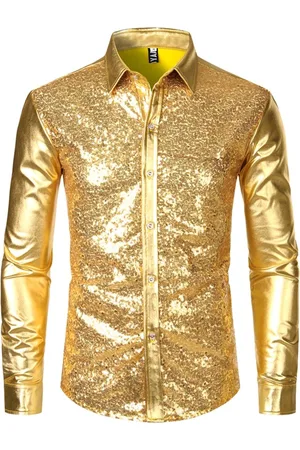 Merkloos Sprankelende glitter Party Blouse - Stijlvol - Feest - Overhemd - Knoopjes - - Leuke outfit - Voor hem - Mannen