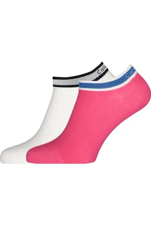 Calvin Klein Damessokken Spencer (2-pack) - enkelsokken logo boord - wit en roze