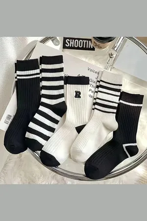 Merkloos Sara Shop- Sneakers Sokken-Sport Sokken-5 paar sokken -Dikke sokken voor sport- Sokken voor wandelschoenen- Zwart en wit sokken