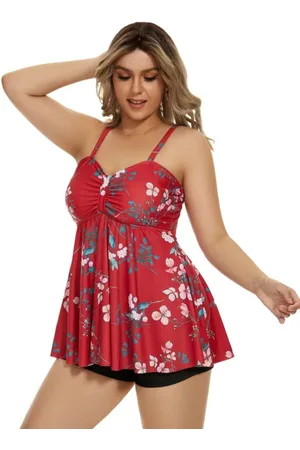 Merkloos Stijlvolle Tankini- Grote maten vacay bloemenprint tankini set- Dames Badjurk met short- 2 delige badmode badpak bikini set 419- - Maat 3XL