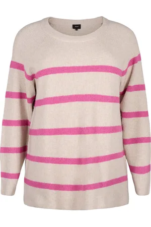 Zizzi MSUNNY, L/S, STRIPE PULLOVER Dames Blouse - Pink - Maat S (42-44)