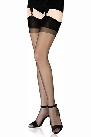 Clio Kousen - Jarretel Kousen - Zwart met Roze Naad - 15 Den. - T3 - Medium