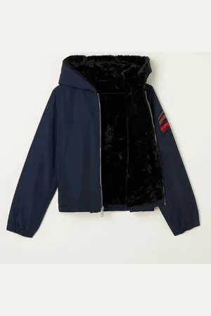 Zadig & Voltaire Zadig&Voltaire Kids Reversible jas met imitatiebont en capuchon - Zwart/ - Maat 164