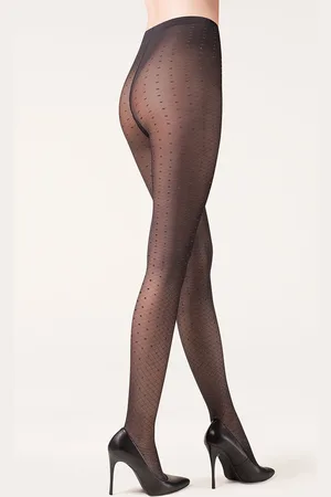 Gabriella Zwarte Lycra micronet panty Selena 20 denier met lurex stippen, maat M (3)