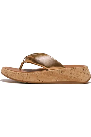 FitFlop F-Mode Leather-Twist Flatform Toe-Thongs (Cork) - Maat 36