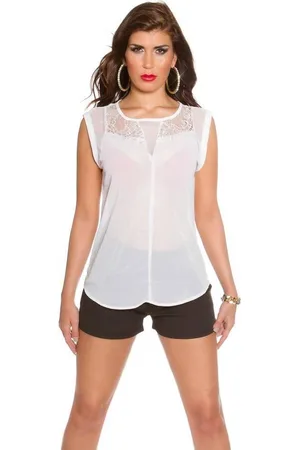 Merkloos Witte mouwloze chiffon top - L/XL