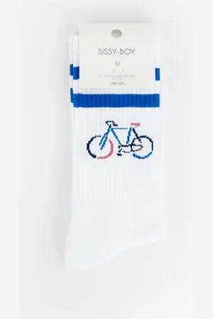 Sissy-Boy Witte sportsokken met blauwe strepen en fiets