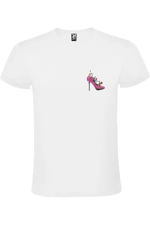 ROLY Wit t-shirt met Kleine pump/hoge hak gevuld met Make-Up print size XXL