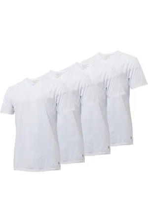 GENTLEMEN 4-pak heren T-shirts longfit ( extra lang ) - voorgekrompen - 100% katoen - V-hals - wit - maat M