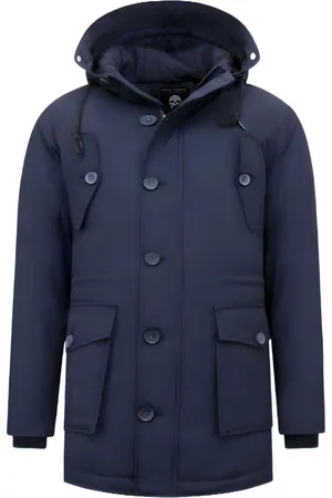 TONY BACKER Winterjas Heren - Jassen Heren - Winterjassen Heren Lang - Jas - Parka Heren Winterjas - Gewatteerde Jassen - Jassen Heren Winter Capuchon - 8202 - Blauwe jas