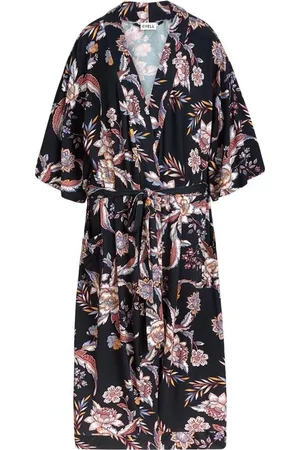 Cyell PAGODA longsleeve Kimono - Darkblue Flowers - Maat 42