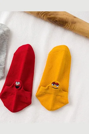 Merkloos Grappige enkel sokken met Smiley hak (2 paar) Rood cognac